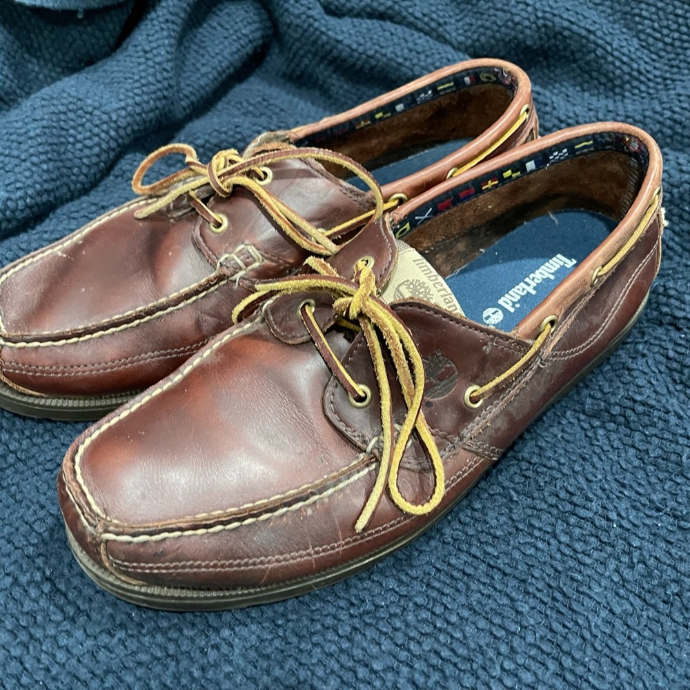 Timberland dark brown leather loafers/boat shoes (?) size 11.5